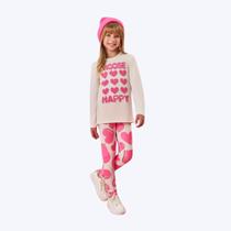 Conjunto Blusa Manga Longa E Calça Legging Corações Infantil Menina Mundo Cinti 12406 Natural