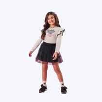 Conjunto Blusa Manga Longa E Saia Em Tule Preto Infantil Menina Mundo Cinti 12396 Natural