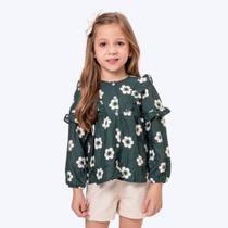 Conjunto Blusa Manga Longa Flores e Shorts Bege Infantil Menina Vigat 4006