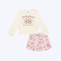 Conjunto Blusa Manga Longa Ursinho E Shorts-Saia Bebê Menina Mundo Cinti 10356 Natural
