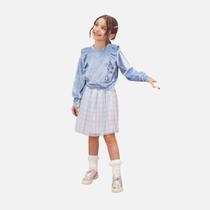 Conjunto Blusa Manga Longa Veludo Azul e Saia em Tule com Shorts Embutido Infantil Menina Infanti 79780 Conjunto Blusa Manga Longa Veludo Azul e Saia em Tule com Shorts Embutido Infantil Menina Infanti 79780
