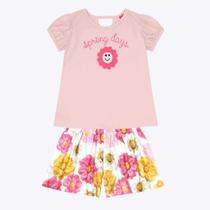 Conjunto Blusa Mangas com Detalhe Franzido e Shorts com Bainha Infantil Feminino Kyly 1000215