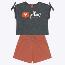 Conjunto Blusa Mangas em Debrum e Shorts Liso Infantil Feminino Kyly 1000259