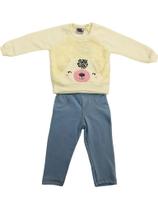 Conjunto Blusa Moletom Bordado Ursinha Bege e Legging tipo Jeans Azul Conjunto Blusa Moletom Bordado Ursinha Bege e Legging tipo Jeans Azul