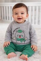 Conjunto blusa moletom calça flanelada bebe verde urso BG -