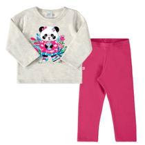 Conjunto blusa moletom mescla panda e legging rosa peluciada Marlan