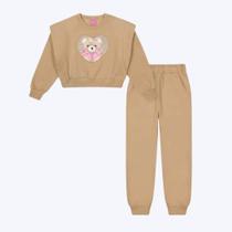 Conjunto Blusa Moletom Ursinho E Calça Jogger Infantil Menina Mundo Cinti 12417 Rosa