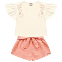 Conjunto Blusa Off White E Short Laco Coral Kiko E Kika Conjunto Blusa Off White E Short Laco Coral Kiko E Kika