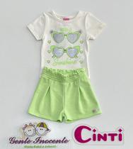 Conjunto Blusa Off White e Shorts Rosa Bordado Cinti Conjunto Blusa Off White e Shorts Rosa Bordado Cinti