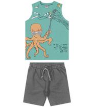 Conjunto(blusa+short) infantil masculino/menino vida marinha