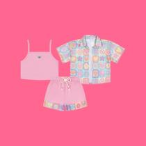 Conjunto Blusa, Shorts e Camiseta Rosa Iogurte - Cinti