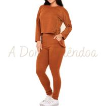 Conjunto Blusa Tapa Bumbum e Calça Lãnzinha Feminino