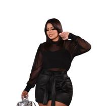 Conjunto Blusa Tule + short Cirrê Plus Size