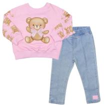 Conjunto Blusa Ursinha Rosa e Calça Jeans