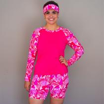 Conjunto Blusa Uv + Short De Praia + Brinde Viseira Plus Size Moda Praia Modesta