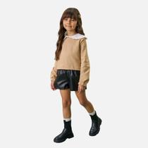 Conjunto Blusão Boxy Em Moletom Sem Pelúcia E Shorts Em material sintético Infantil Menina Infanti 80899 Bege