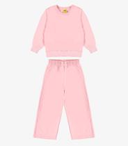 Conjunto Blusão Com Calça Wide Moletom Rovi Kids Rosa