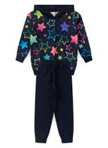 Conjunto Blusão Com Capuz E Calça Em Moletom Estrelas