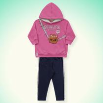 Conjunto Blusão Com Capuz e Legging Rosa Fakini Conjunto Blusão Com Capuz e Legging Rosa Fakini