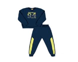 Conjunto Blusão e Calça Moletom Felpado Estampa Com Relevo