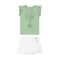 Conjunto blusinha cotton shorts-saia sarja branco glinny