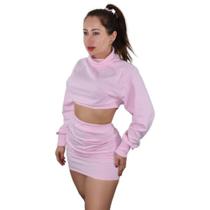 Conjunto Blusinha Moleton Feminino e Saia De Moletinho Curta