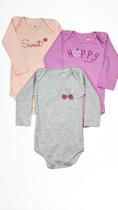 Conjunto Body 3 Peças Infantil Roupa Macacão Manga Longa Menina Fecho Entrepernas Kiko Baby