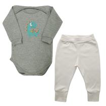 Conjunto Body Bebê Dinossauro Manga Longa + Calça