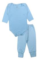 Conjunto Body Bebê Longo Algodão Azul Claro Liso Menino