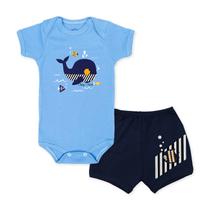 Conjunto Body Bebê Manga Curta Baleia Azul Conjunto Body Bebê Manga Curta Baleia Azul