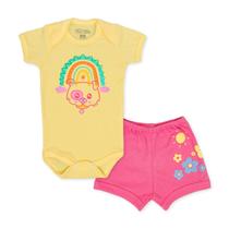 Conjunto Body Bebê Manga Curta Dog Arcoiris Amarelo 21