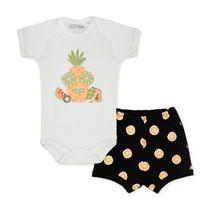 Conjunto Body Bebê Manga Curta Frutas Lokas Marfim