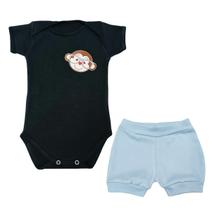 Conjunto Body Bebê Manga Curta Macaco de Óculos + Shorts