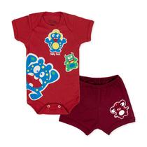 Conjunto Body Bebê Manga Curta Monstrinhos Vermelho