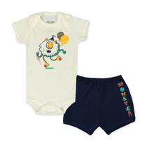Conjunto Body Bebê Manga Curta Monstro Marfim Conjunto Body Bebê Manga Curta Monstro Marfim