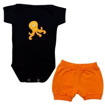 Conjunto Body Bebê Manga Curta Polvo + Shorts