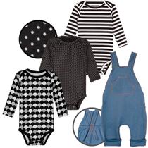 Conjunto Body Bebe Manga Longa e jardineira Unissex Minimalista Nuvem