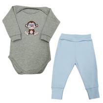 Conjunto Body Bebê Manga Longa Macaco de Óculos + Calça