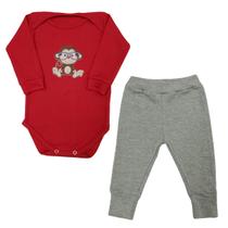 Conjunto Body Bebê Manga Longa Macaco de Óculos + Calça