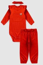 Conjunto Body Bebe Menina Canelado Coracao Brilho Com Faixa E Calca Rose