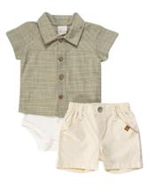 Conjunto Body Bebe Menino + Short Linho 100% Algodão - Anjos Baby