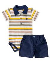 Conjunto Body Bebe Menino + Short Oxford 100% Algodão - Anjos Baby