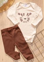 Conjunto Body Bebê Pagão Canelado Longo Tigrinho