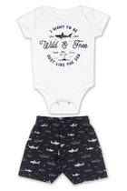 Conjunto body branco + bermuda marinho - Tubarão