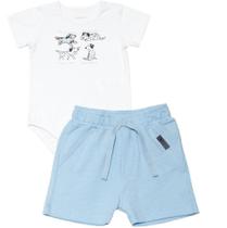 conjunto body cachorrinho e bermuda azul
