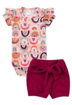 Conjunto Body Canelado Curto Menina - Arco íris - Ame Kids