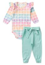 Conjunto Body Canelado Menina - Xadrez Tie Dye - Ame Kids