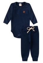 Conjunto Body Canelado Menino - Azul Marinho - Ame Kids