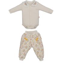 Conjunto Body Com Culote Bebê Menina Marfim Isis Floral