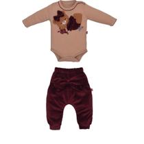 Conjunto Body Com Culotte Bebê Menina Bege Beatriz Ursinha